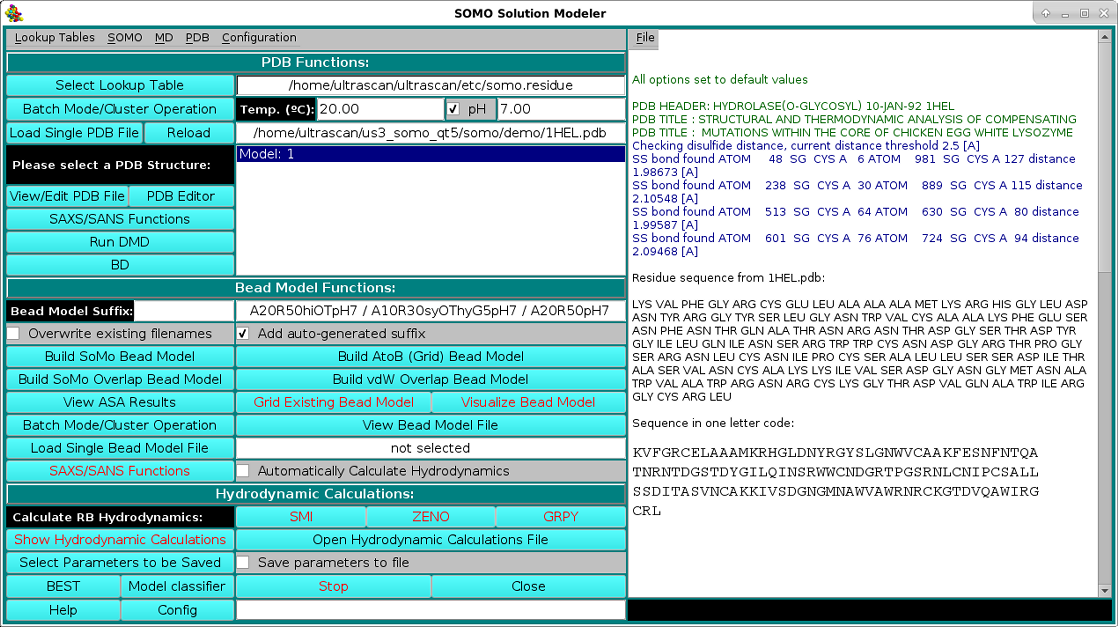 Main SOMO Screen after loading PDB