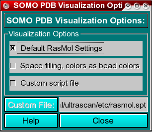 SOMO PDB Visualization Options Screen